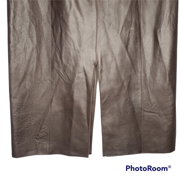 Vintage Juliana Collezione soft lamb leather midi skirt chocolate brown size 4 - Picture 4 of 9